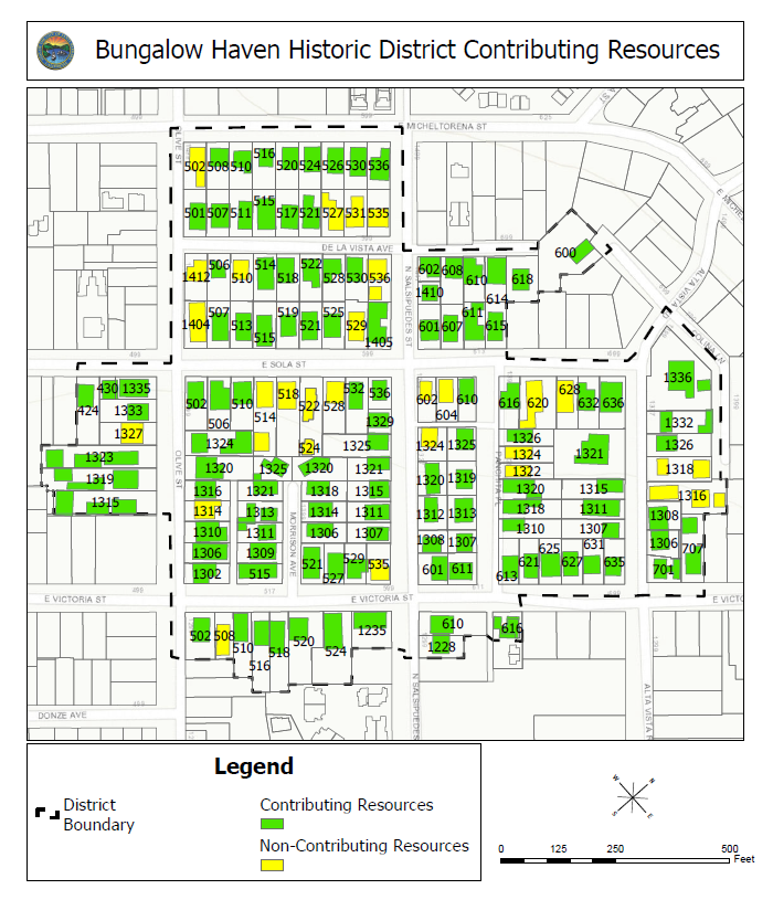 Map of the proposed Bungalow Haven Historic District